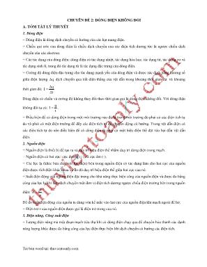 Đề cương ôn tập môn Vật lý Lớp 11 - Chuyên đề 2 Dòng điện không đổi